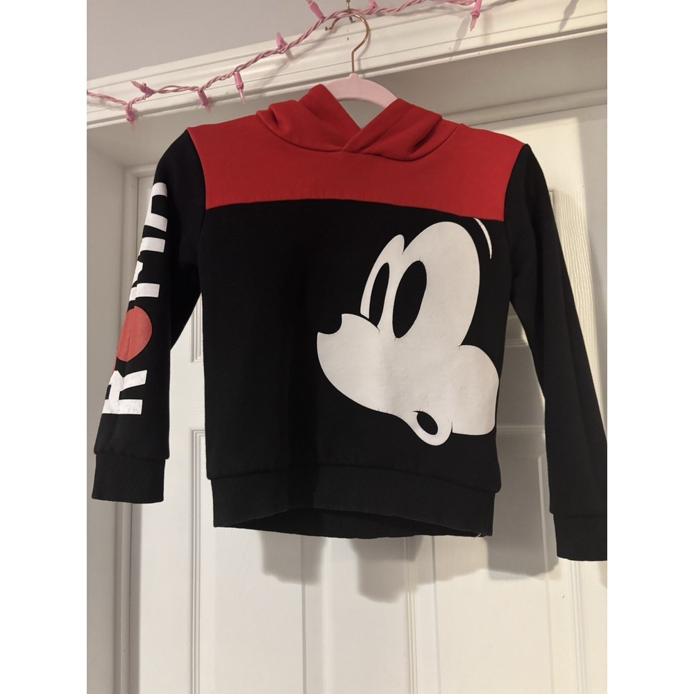 Disney Mickey Mouse I Love Roma Size 9/10 Black And‎ Red Hoodie Kids Pullover